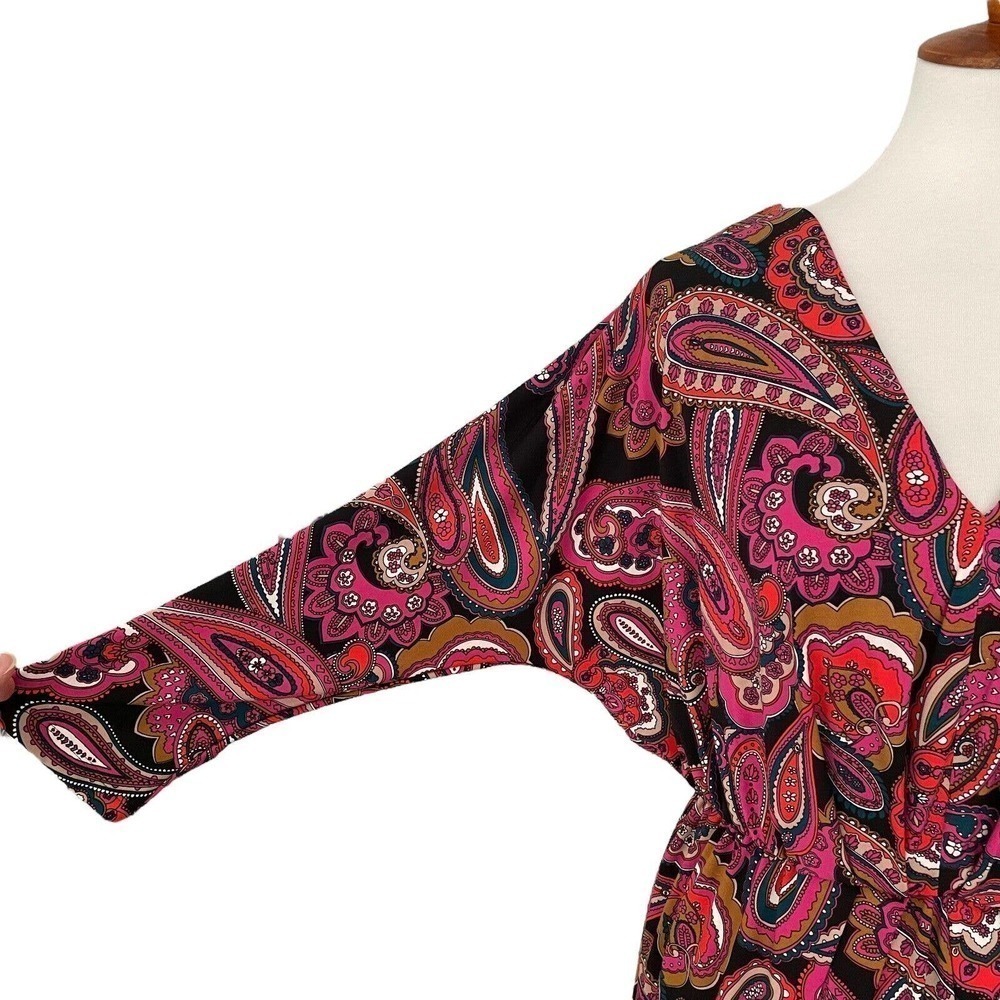 Trina Turk Birch 3/4 Sleeve Multicolor Paisley Stretch Blouson Dress Size L - Picture 8 of 13